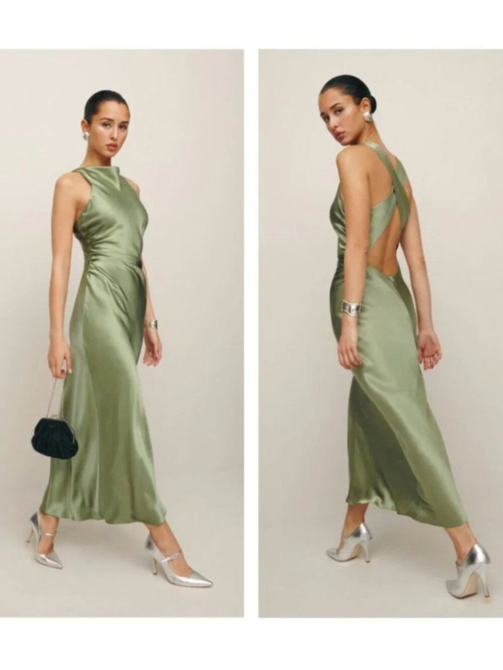 Reformation Casette Silk Dress in Artichoke Size 10 NWT